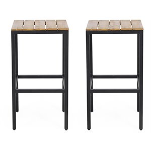 noble house elkhart outdoor modern acacia wood bar stools (set of 2) teak/black