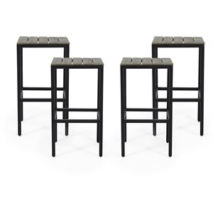 noble house elkhart outdoor modern acacia wood bar stools (set of 4) gray/black