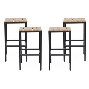 noble house elkhart outdoor modern acacia wood bar stools (set of 4) teak/black