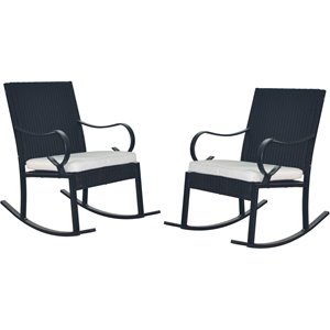 noble house harmony wicker rocking chair & cushion (set of 2) black/white