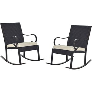 noble house harmony wicker rocking chair & cushion (set of 2) dark brown/cream