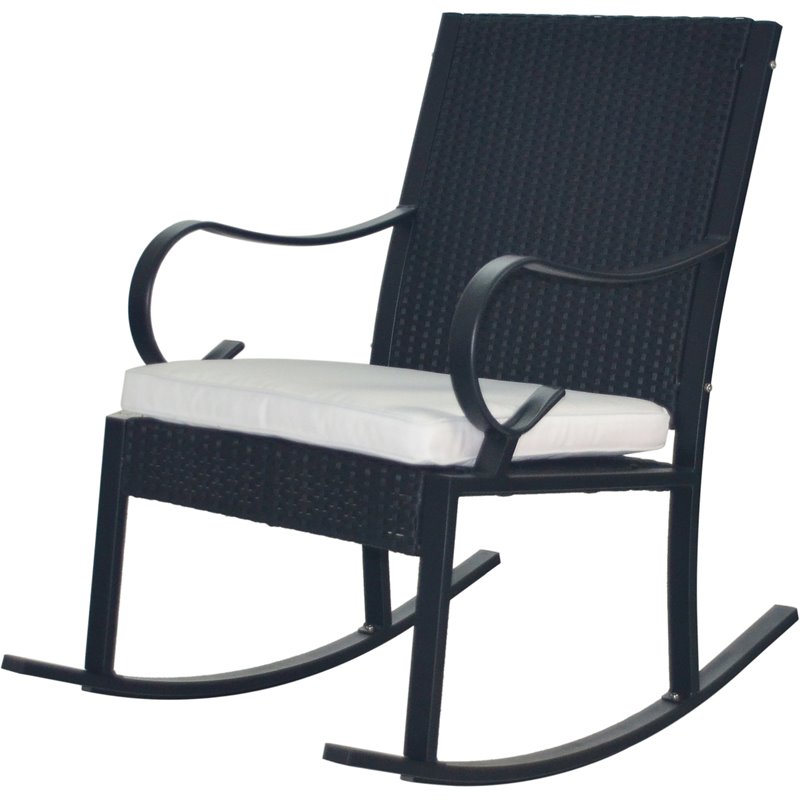 Noble House Harmony Wicker Rocking Chair with Cushion Black and White
