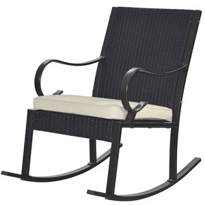 noble house harmony wicker rocking chair with cushion dark brown and cream