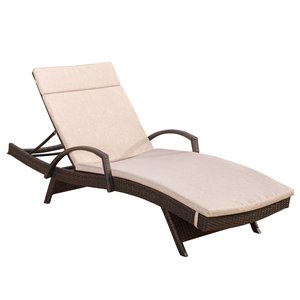 noble house salem outdoor wicker adjustable lounge withs textured beige cushion