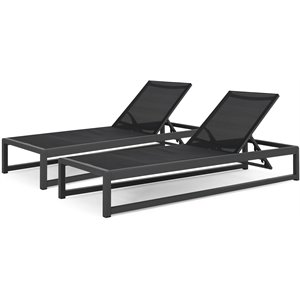 noble house metten outdoor mesh chaise lounge (set of 2) black and gray