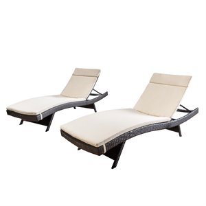 noble house salem outdoor brown wicker adjustable lounge with cushion (set of 2)