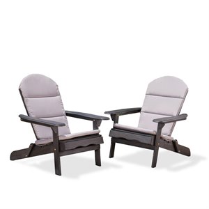 noble house malibu wood adirondack chair with cushion (set of 2) dark gray/gray