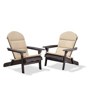 noble house malibu wood adirondack chair with cushion (set of 2) dark gray/khaki