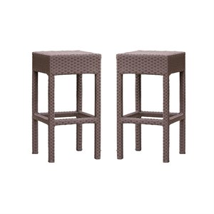 noble house milton outdoor brown wicker backless bar stool (set of 2)