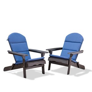 noble house malibu wood adirondack chair with cushion (set of 2) dark gray/navy