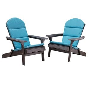 noble house malibu wood adirondack chair with cushion (set of 2) dark gray/teal