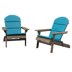 noble house malibu wood adirondack chair with cushion (set of 2) gray/dark teal