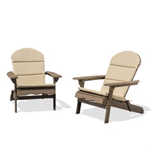 noble house malibu wood adirondack chair with cushion (set of 2) gray/khaki