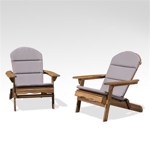 noble house malibu wood adirondack chair with cushion (set of 2) natural/gray