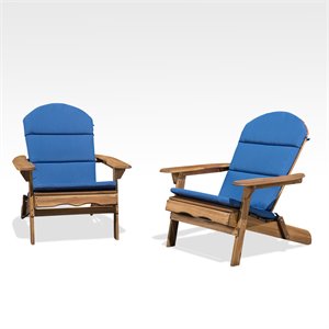 noble house malibu wood adirondack chair with cushion (set of 2) natural/navy