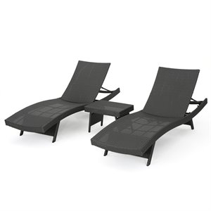 noble house salem outdoor grey wicker 3-piece adjustable chaise lounge set