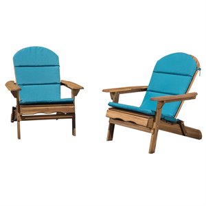 noble house malibu wood adirondack chair with cushion (set of 2) natural/teal