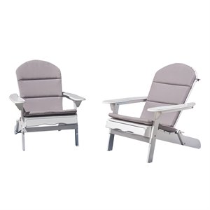 noble house malibu wood adirondack chair with cushion (set of 2) white/gray