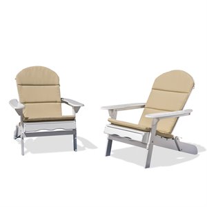 noble house malibu wood adirondack chair with cushion (set of 2) white/khaki