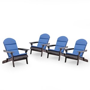 noble house malibu wood adirondack chair w/cushion (set of 4) dark gray/navy
