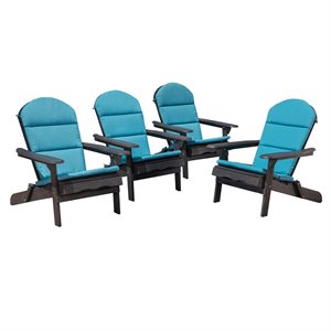 noble house malibu wood adirondack chair w/cushion (set of 4) dark gray/teal