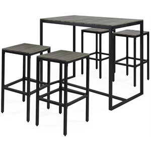 noble house elkhart outdoor modern 4 seater acacia wood bar set gray and black