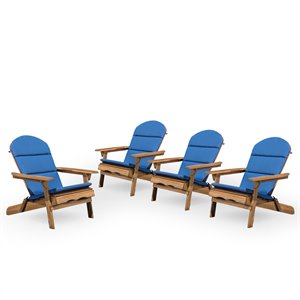 noble house malibu wood adirondack chair w/cushion (set of 4) natural/navy