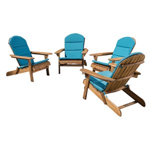 noble house malibu wood adirondack chair w/cushion (set of 4) natural/teal