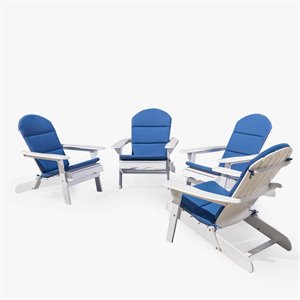 noble house malibu wood adirondack chair w/cushion (set of 4) white/navy blue