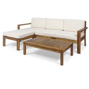 santa ana 3 seater acacia wood sofa sectional with cushion teak/cream