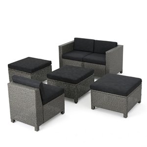 noble house puerta outdoor dark grey wicker daybed set with mixed black cushions