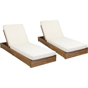 noble house ian outdoor wood chaise lounge cushion (set of 2) teak/cream