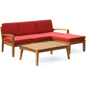 noble house grenada outdoor 3 seat acacia wood sectional sofa set teak/red