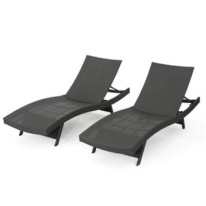 noble house salem outdoor grey wicker chaise lounge chairs (set of 2)