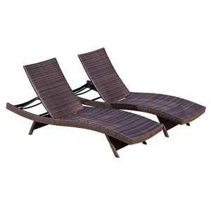 noble house salem outdoor brown wicker adjustable chaise lounge chair (set of 2)