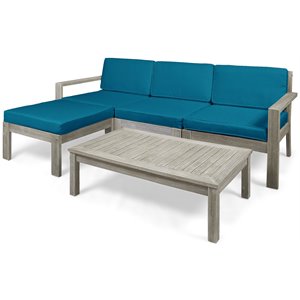 santa ana 3 seater acacia wood sofa sectional with cushion light gray/dark teal