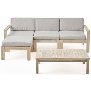 santa ana 3 seater acacia wood sofa sectional with cushion light gray/light gray