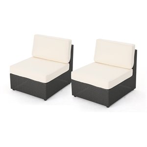 santa cruz grey wicker armless sectional sofa seat with white cushion (set of 2)