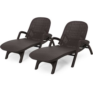 noble house waverly outdoor faux wicker chaise lounges (set of 2) dark brown