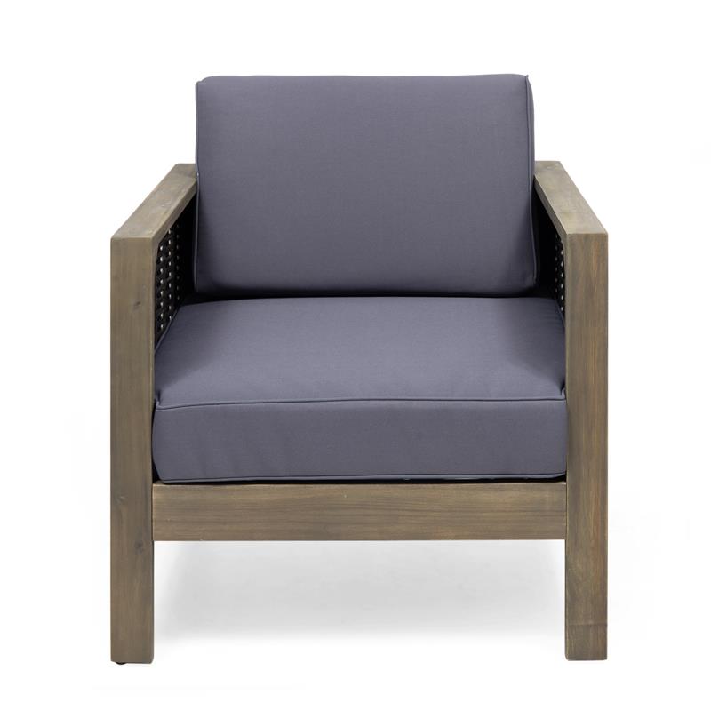 Noble House Linwood 4-Seater Acacia Wood Patio Chat Set in Gray/Dark Gray
