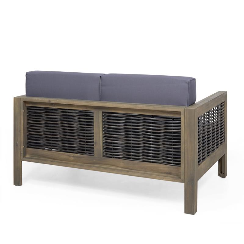 Noble House Linwood 4-Seater Acacia Wood Patio Chat Set in Gray/Dark Gray