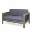 Noble House Linwood 4-Seater Acacia Wood Patio Chat Set in Gray/Dark Gray