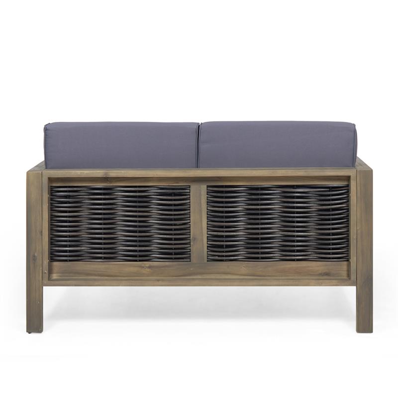Noble House Linwood 4-Seater Acacia Wood Patio Chat Set in Gray/Dark Gray
