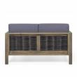 Noble House Linwood 4-Seater Acacia Wood Patio Chat Set in Gray/Dark Gray