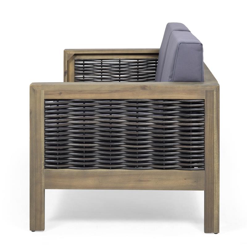 Noble House Linwood 4-Seater Acacia Wood Patio Chat Set in Gray/Dark Gray