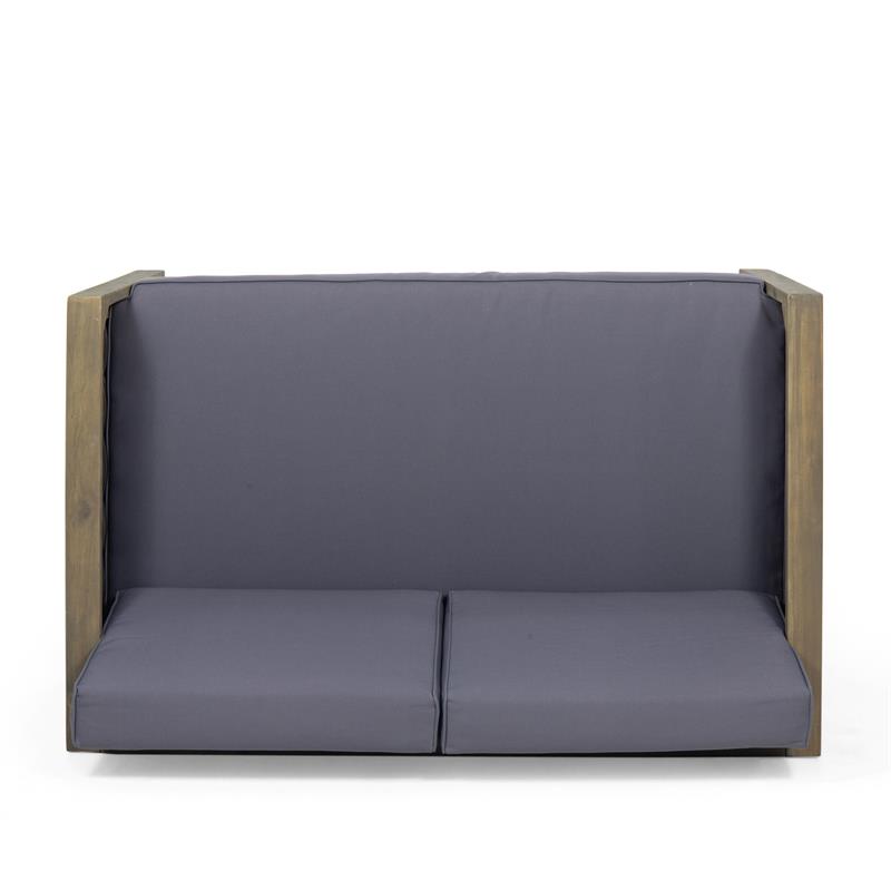 Noble House Linwood 4-Seater Acacia Wood Patio Chat Set in Gray/Dark Gray
