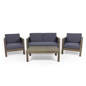 noble house linwood outdoor 4 seater acacia wood chat set gray