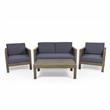 Noble House Linwood 4-Seater Acacia Wood Patio Chat Set in Gray/Dark Gray