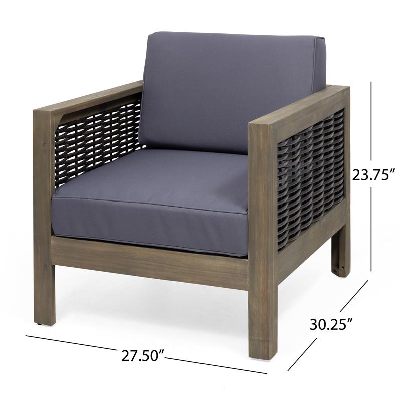 Noble House Linwood 4-Seater Acacia Wood Patio Chat Set in Gray/Dark Gray