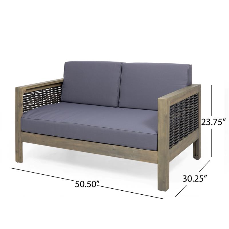 Noble House Linwood 4-Seater Acacia Wood Patio Chat Set in Gray/Dark Gray